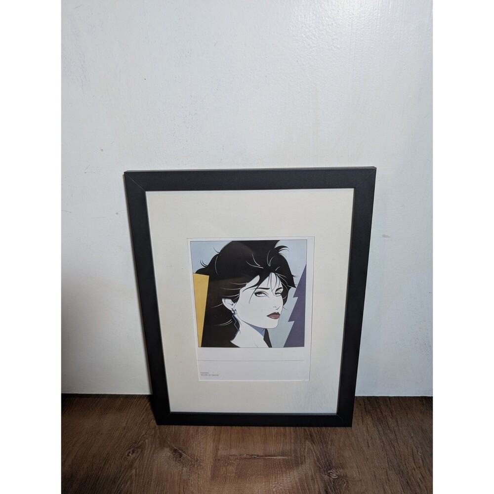 Patrick Nagel Framed Mat Art Bookplate Print of Woman 1985 1980s Picture